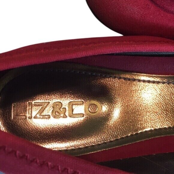 Liz & Co Womens Red Suede Ballet Flats With Rosette Detail Size 7.5 - Picture 5 of 6